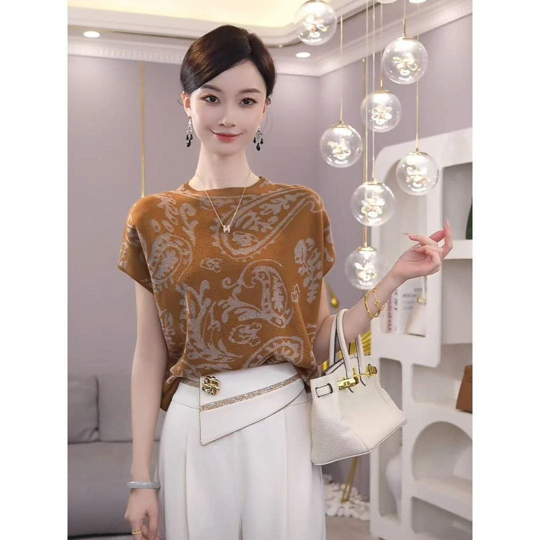 2025夏新【DD-103】莱赛尔天丝凉感透气圆领上衣图腾印花显瘦百搭女