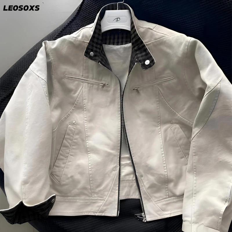 重工哈灵顿夹克二代琥珀流光风男士春秋休闲潮流立领白色短款时尚