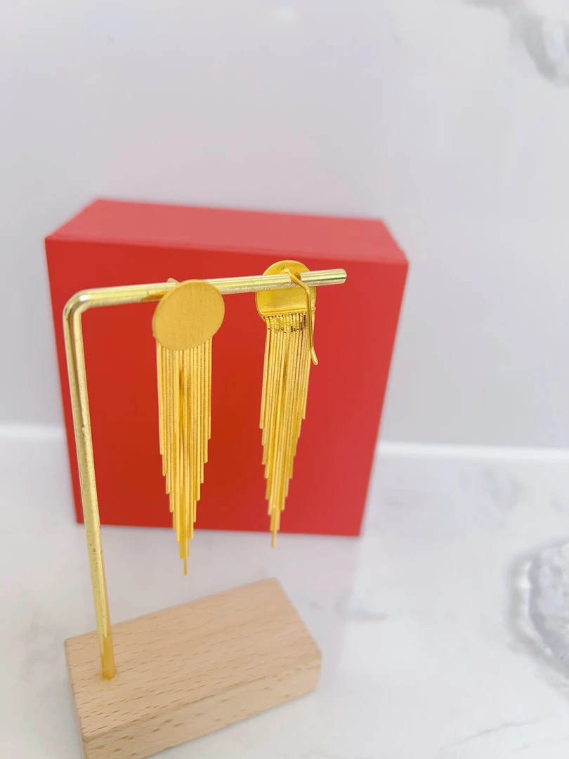 足金999薯片蛇骨流苏耳钩