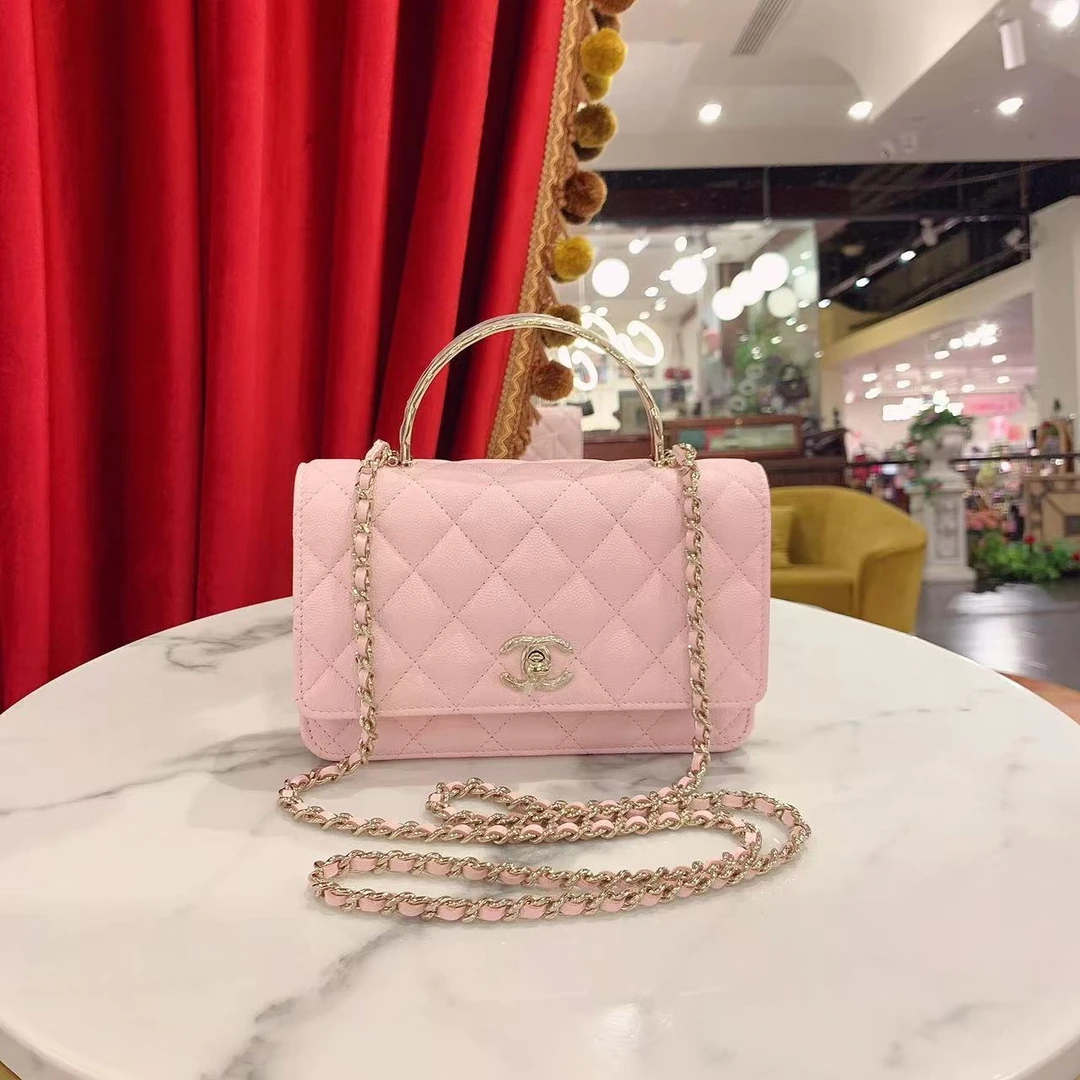 99新 Chanel/香奈儿 拆单25s手柄woc粉金牛皮单肩包片款/34502478