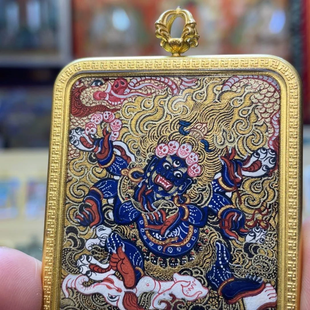 吊坠热贡纯手绘唐卡大黑天