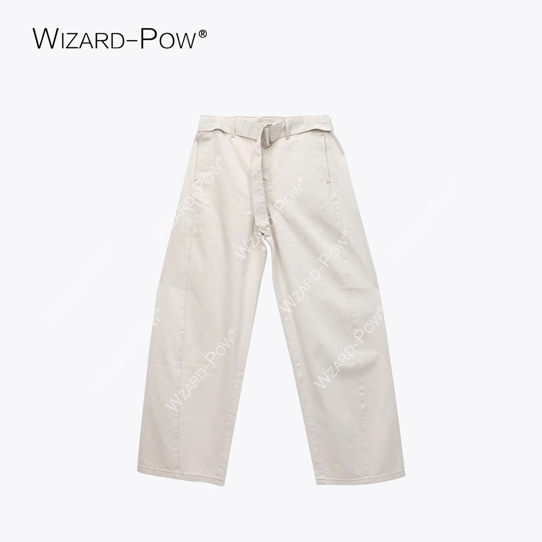 灯小炮新品复古高腰扭缝裤系带