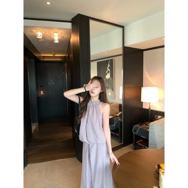 纯欲风高级感气质紫色套装无袖吊带背心上衣女装夏季休闲裤两件套