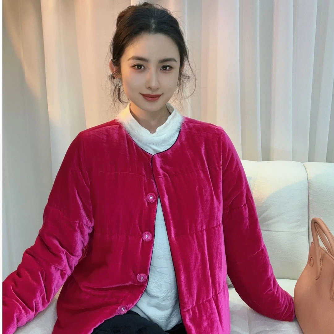 【飞哥女装】“火龙果色”休闲桑蚕丝丝绒百搭外套218059