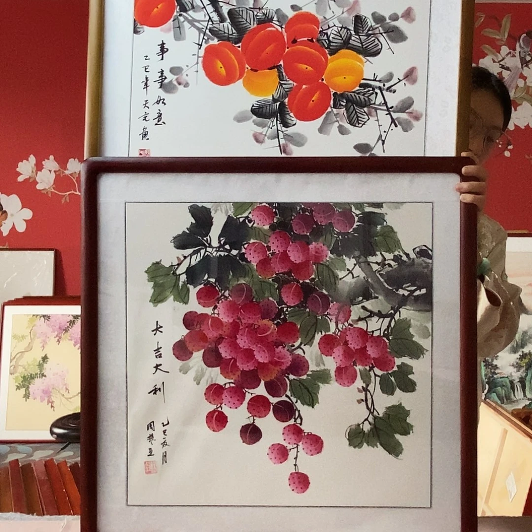 心***水国画手写手绘带框包邮国画作品62✖️62