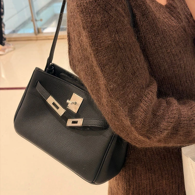 头层牛皮togo皮凯莉包手提腋下包手提斜挎包锁扣通勤小方包