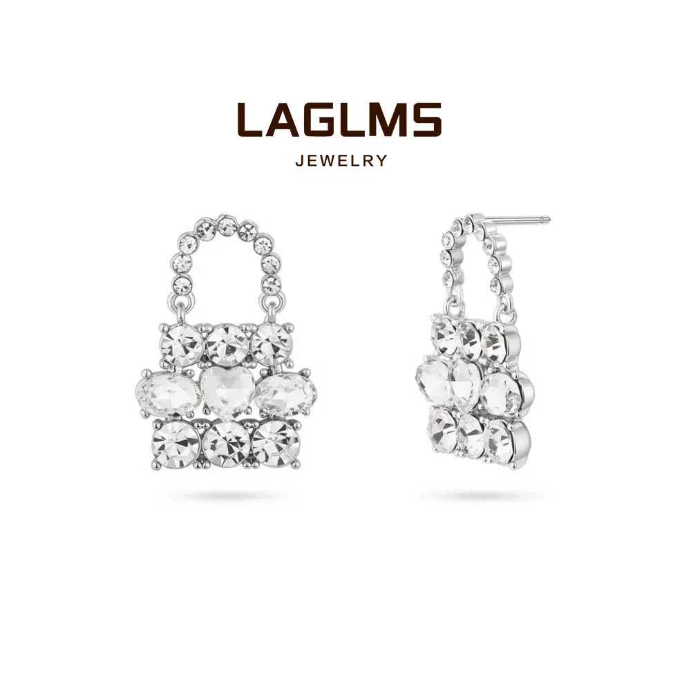 LAGLMS 合金耳饰 包包耳钉豪镶轻奢时尚气质百搭简约镶钻坠链
