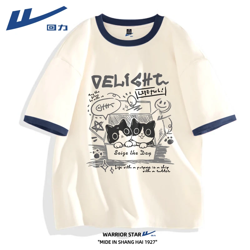 回力短袖青少年卡通T恤男大学生纯棉t恤夏装休闲情侣ins小众上衣