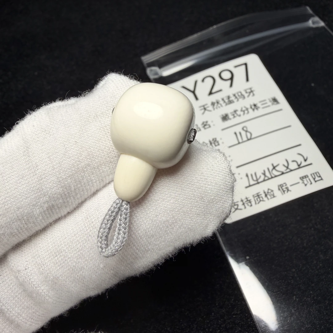 Y297天然猛犸象牙胖墩藏式分体三通配饰果冻料14*15*22mm