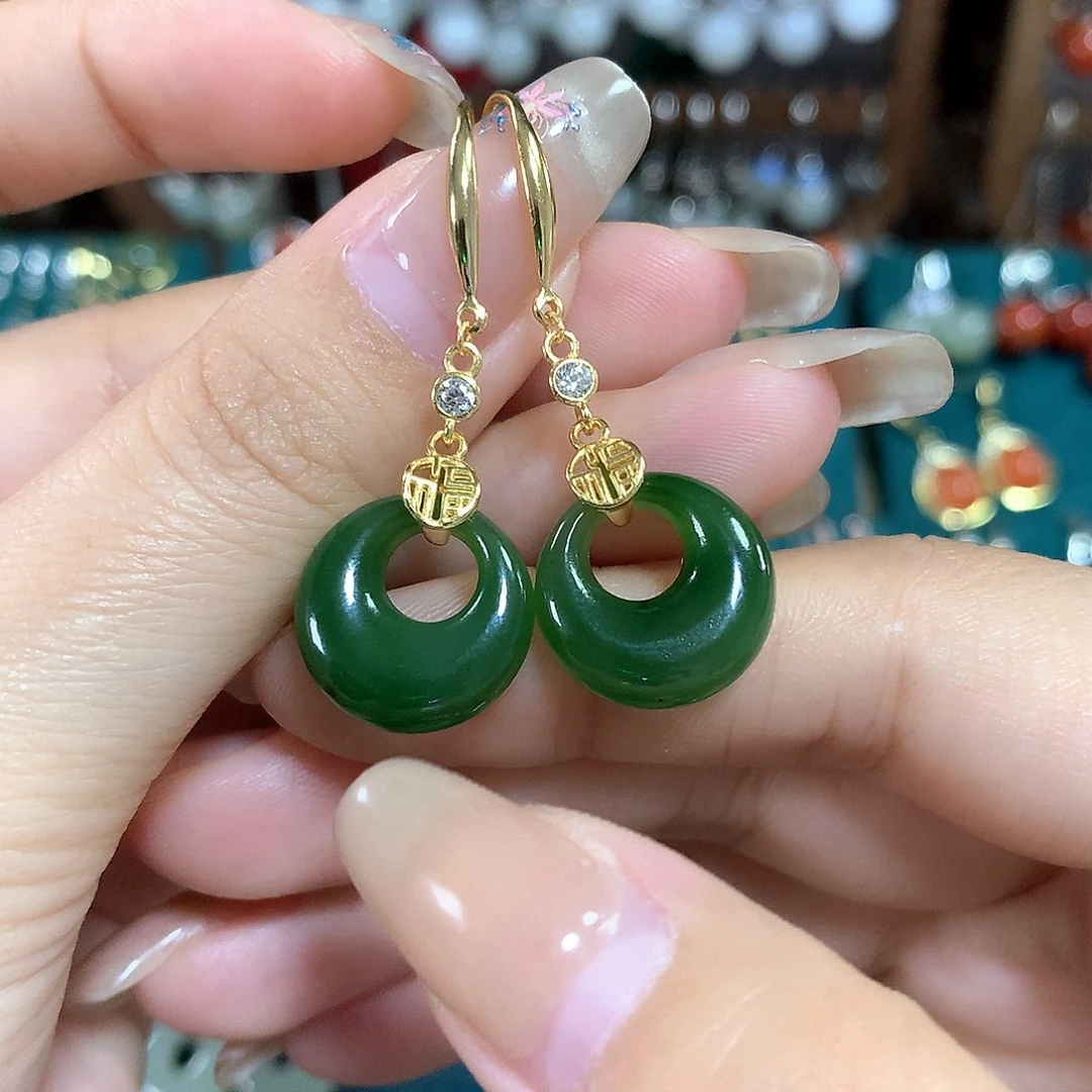 和田玉耳饰银S925镶嵌卡15左右