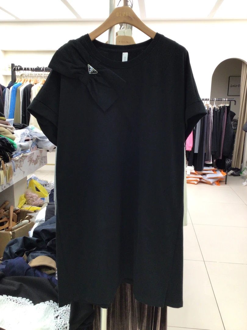 水淼春季蝴蝶结长款T恤6875