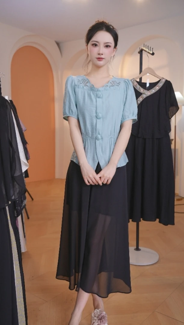 Z8313夏衬衣女士高端时尚洋气百搭宽松拼接衬衫女
