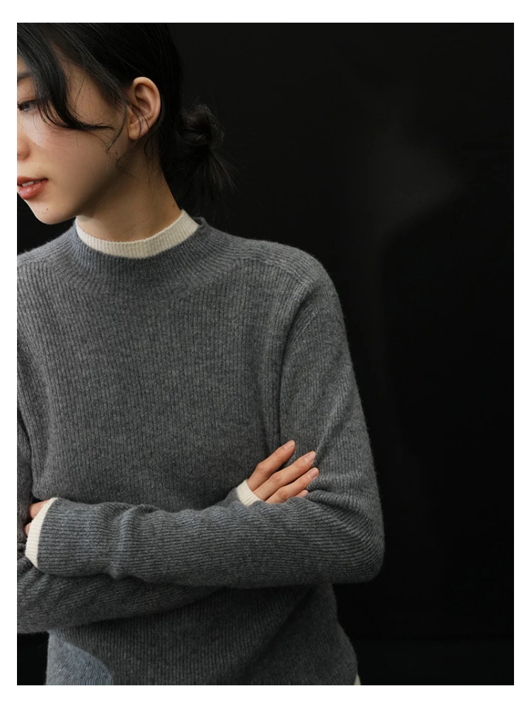 2024冬季圆领加厚慵懒风羊绒减龄纯色打底针织毛衣6002