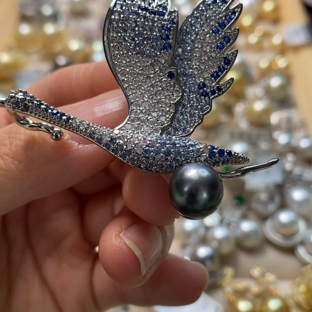 海水珍珠胸针合金