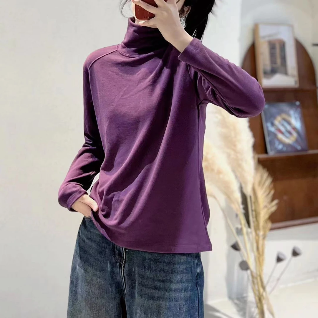 堆堆领拼接高级双面暖绒宽松遮肉显瘦洋气百搭加大码加绒打底衫女