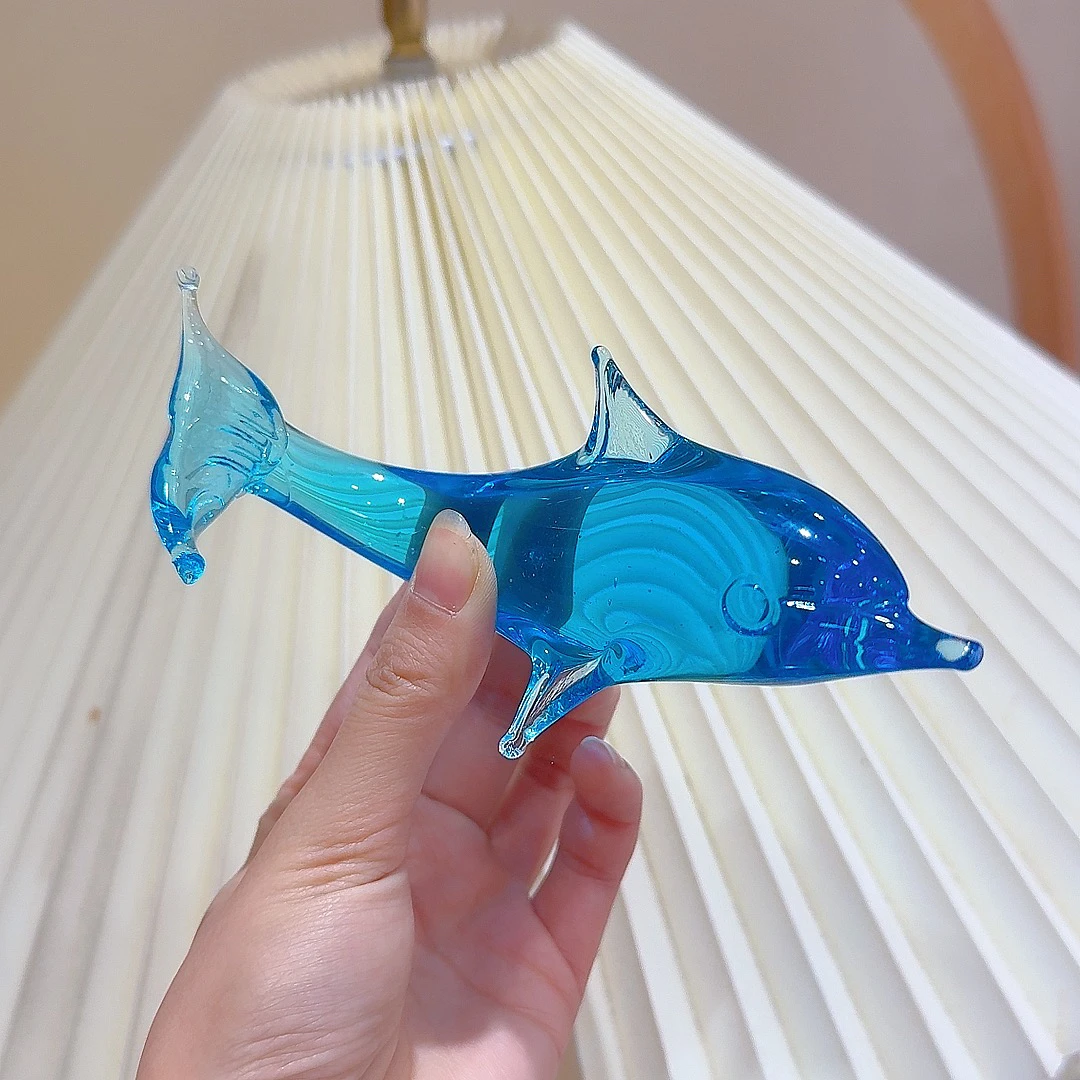 蓝色琉璃海豚大气摆件彩色可爱创意家居客厅桌面手工装饰品