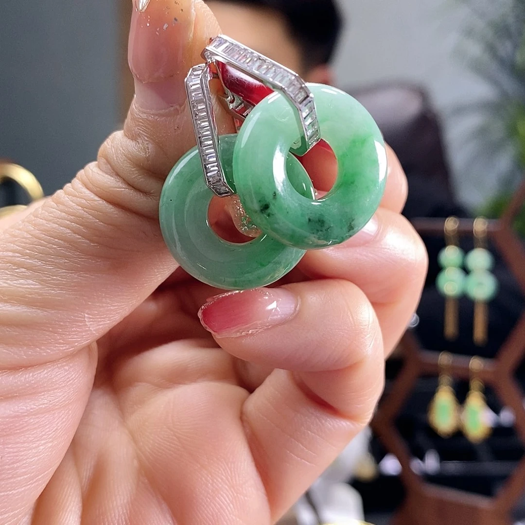 翡翠耳饰银S925镶嵌翡翠