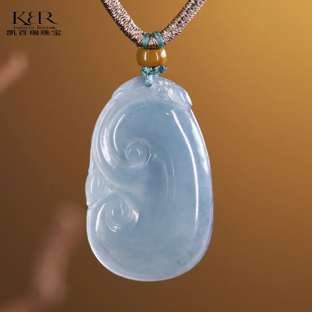 【甄选】新款天然A货翡翠如意吊坠项链挂饰挂坠原创设计 KBR1113002