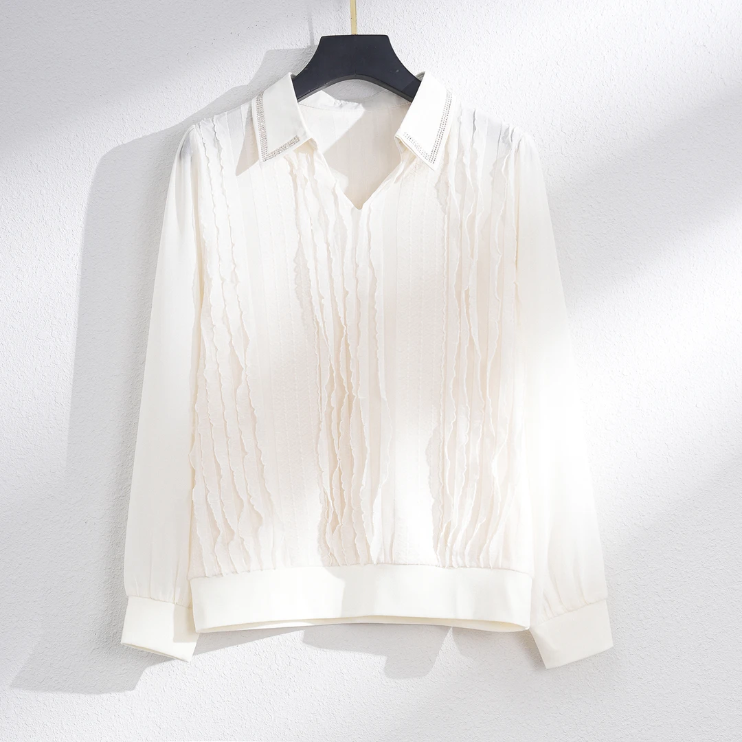 【春季新款】法式时髦V领褶皱优雅舒适时尚长袖小衫CC5652  衣长60