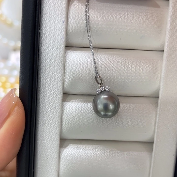 海水珍珠吊坠(不含链)18K金镶嵌11-12mm