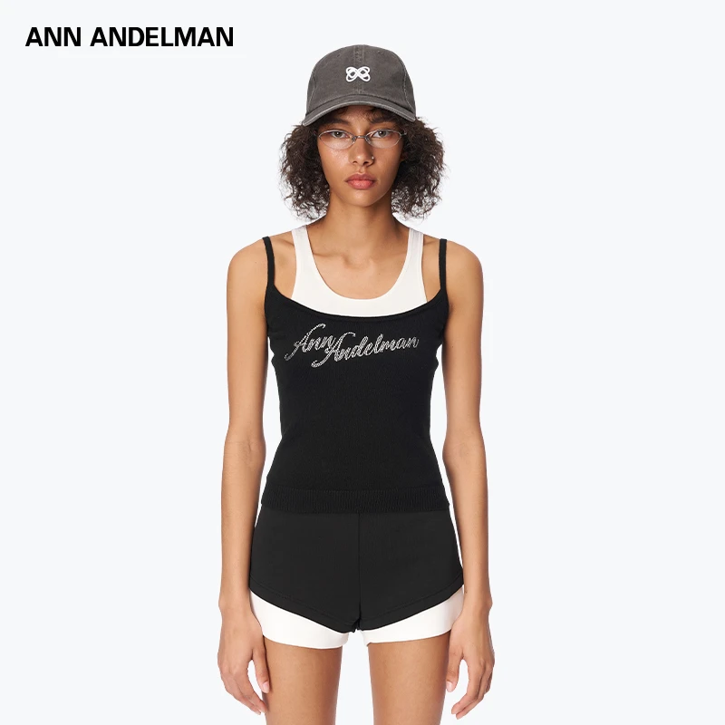 ANN ANDELMAN25春夏运动烫钻假两件撞色吊带背心【商场同款新品】