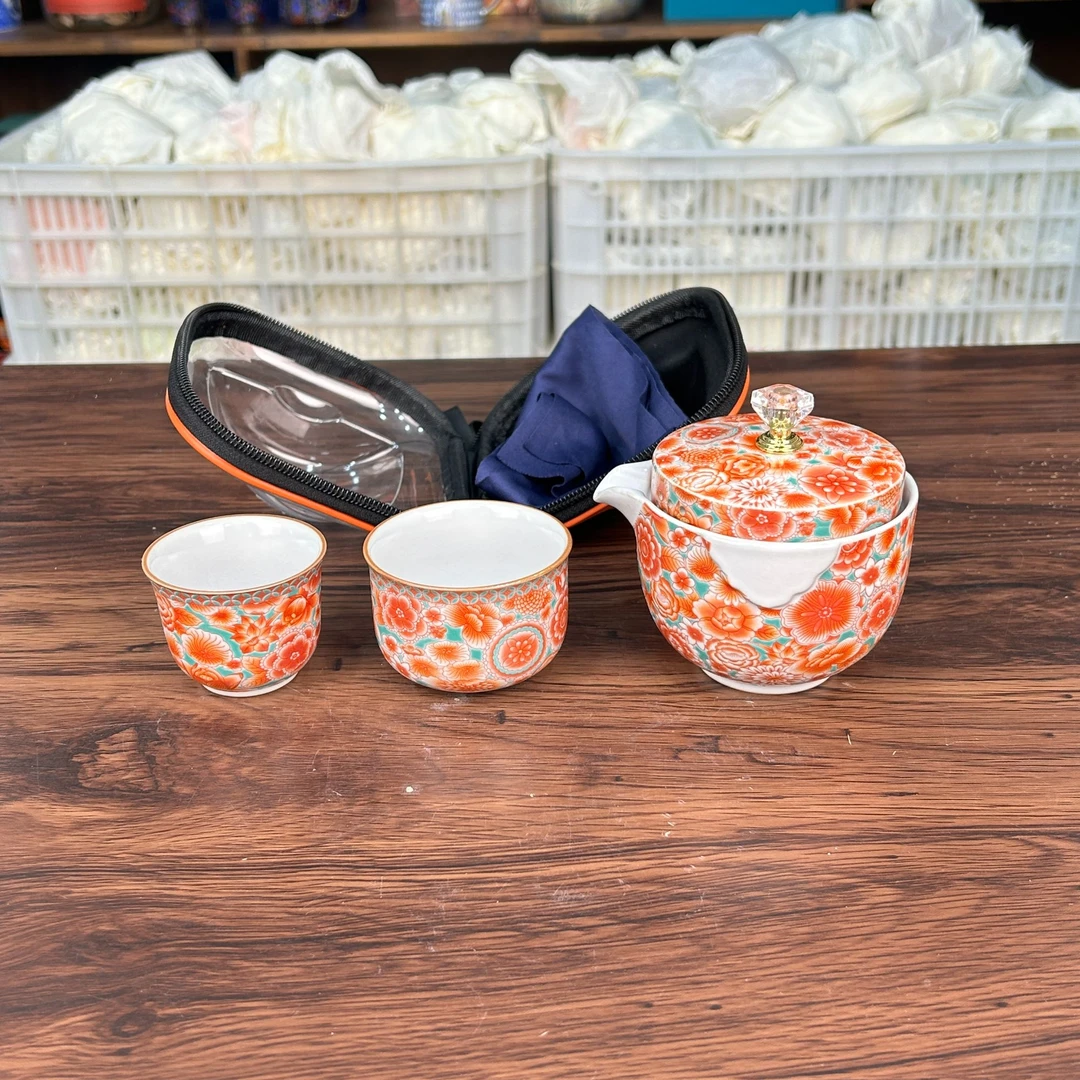 大海茶器@@YS486-珐琅彩旅行茶具