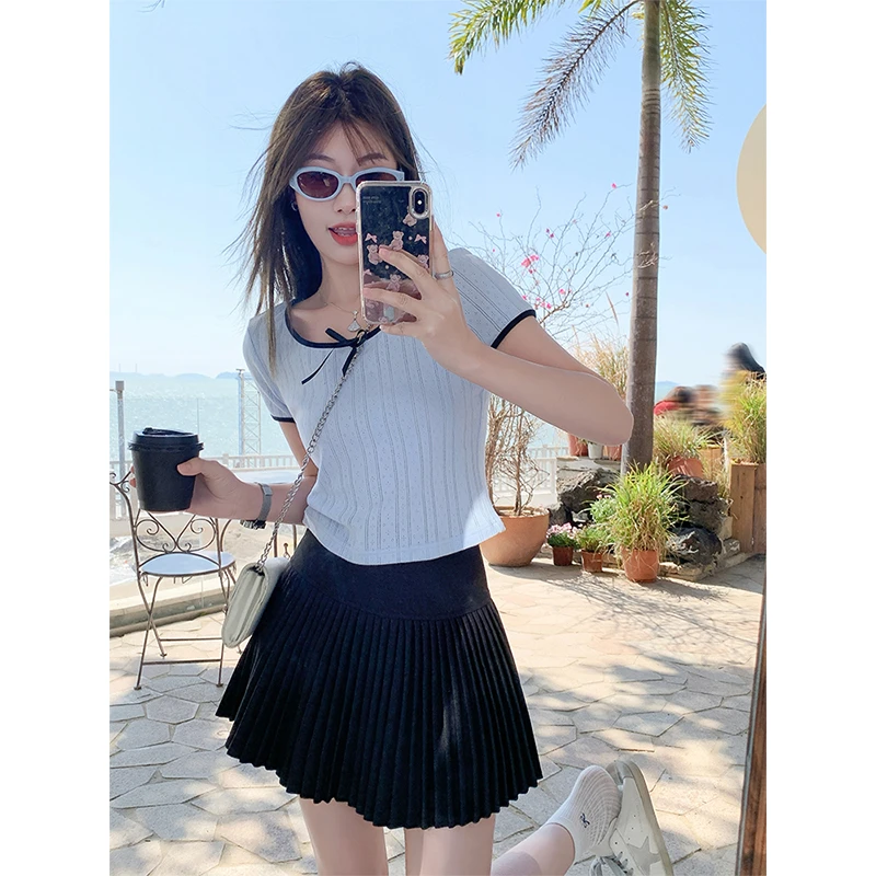 【芋总专属】韩系甜美蓝色短款圆领短袖T恤Z251TXH0460