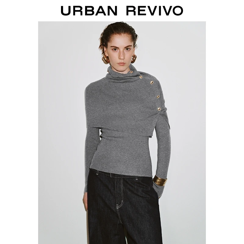 UR2025秋季新款女装假两件金属纽扣长袖针织衫UWG950209+