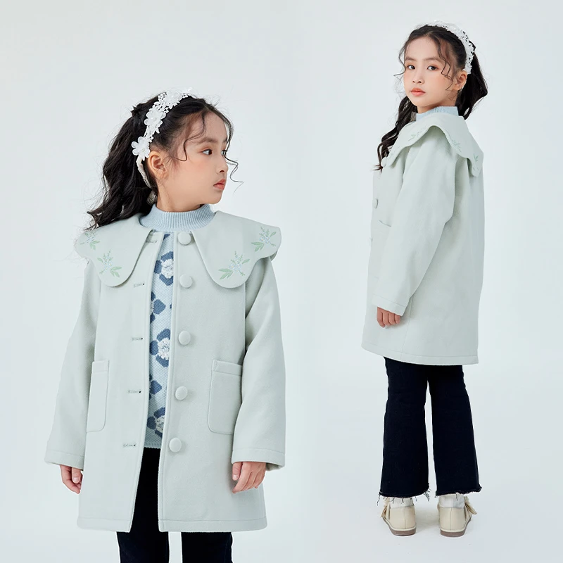 2024秋冬新品呢料大衣外套厚款中长款气质女中大童