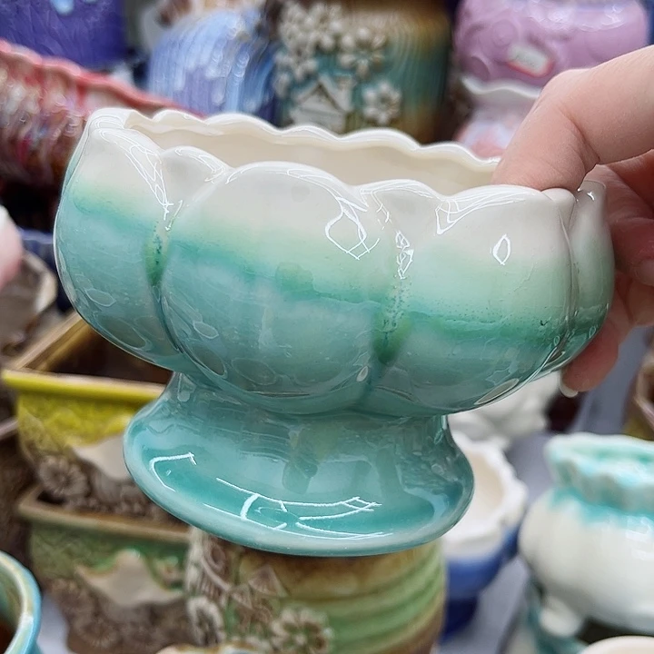 多肉绿植陶瓷花盆9.9包邮，有孔