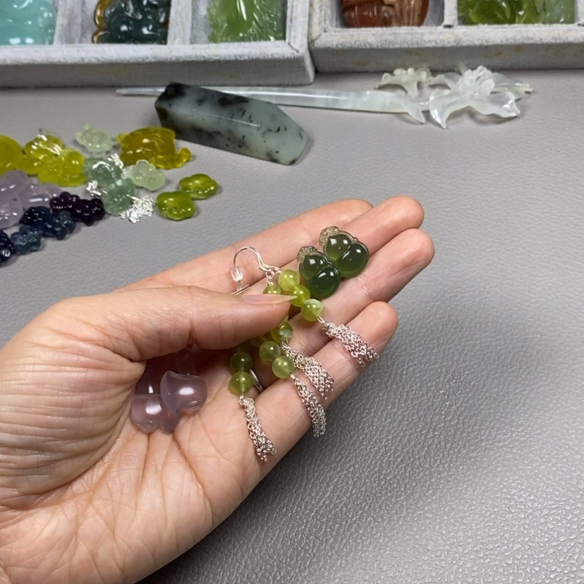 【闪购商品】蛇纹石玉挂件耳饰耳环项链未镶嵌小****喵