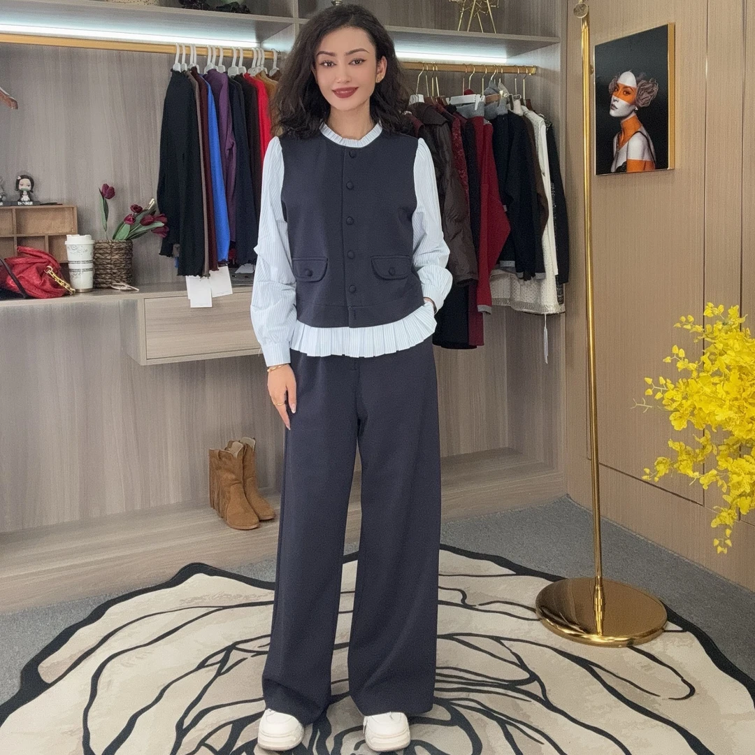 时尚百搭休闲拼接25X83款假两件套装