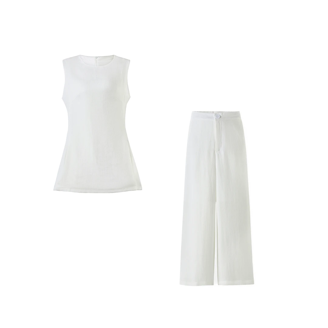 【舒适主义】100%雨露亚麻套装上衣+裤子两件套YZX