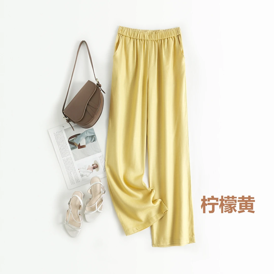 【时尚教主】春夏桑蚕丝亚麻休闲直筒裤6913