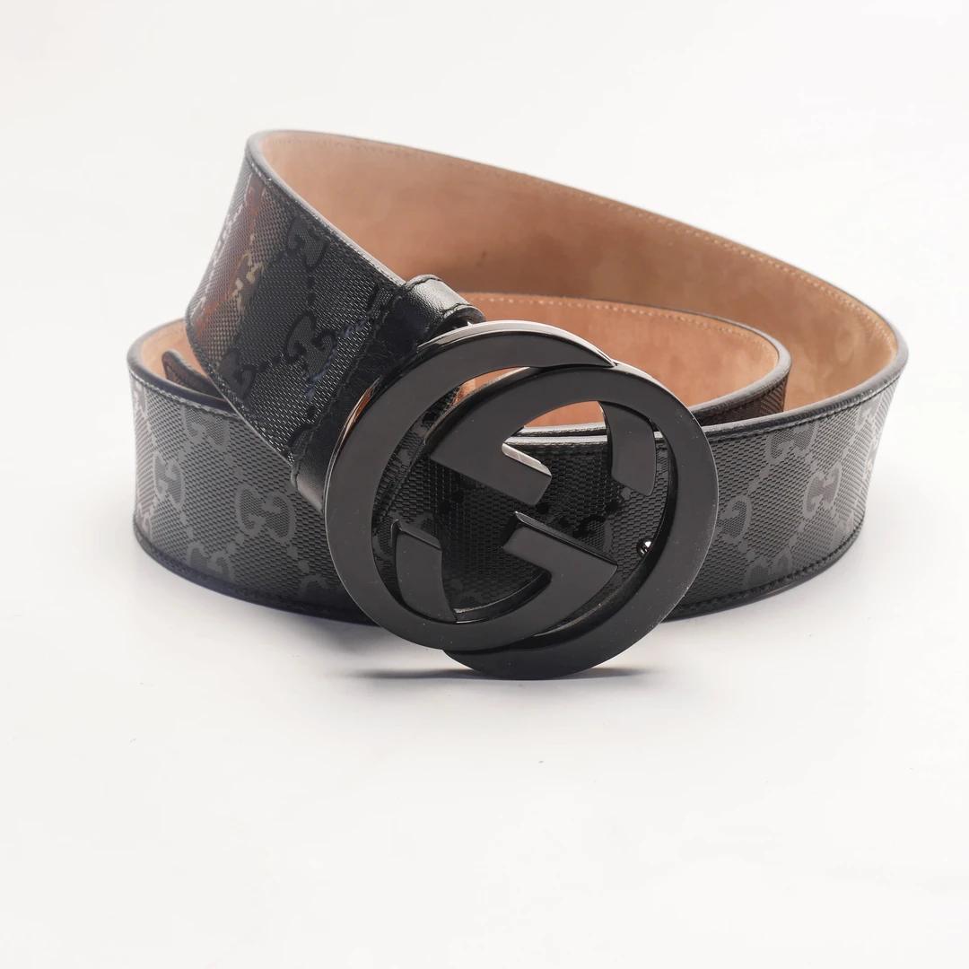 95新 GUCCI/古驰 黑色蛇纹印花腰带/96新