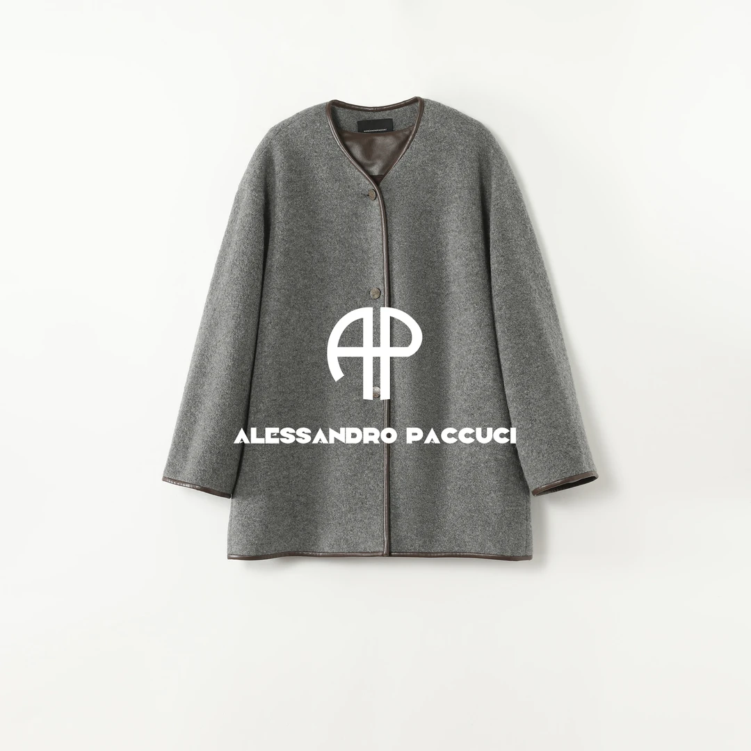 AP洛哥54045DY【薄雾】黑标/绵羊毛强缩可拆卸内胆时尚百搭包边大衣