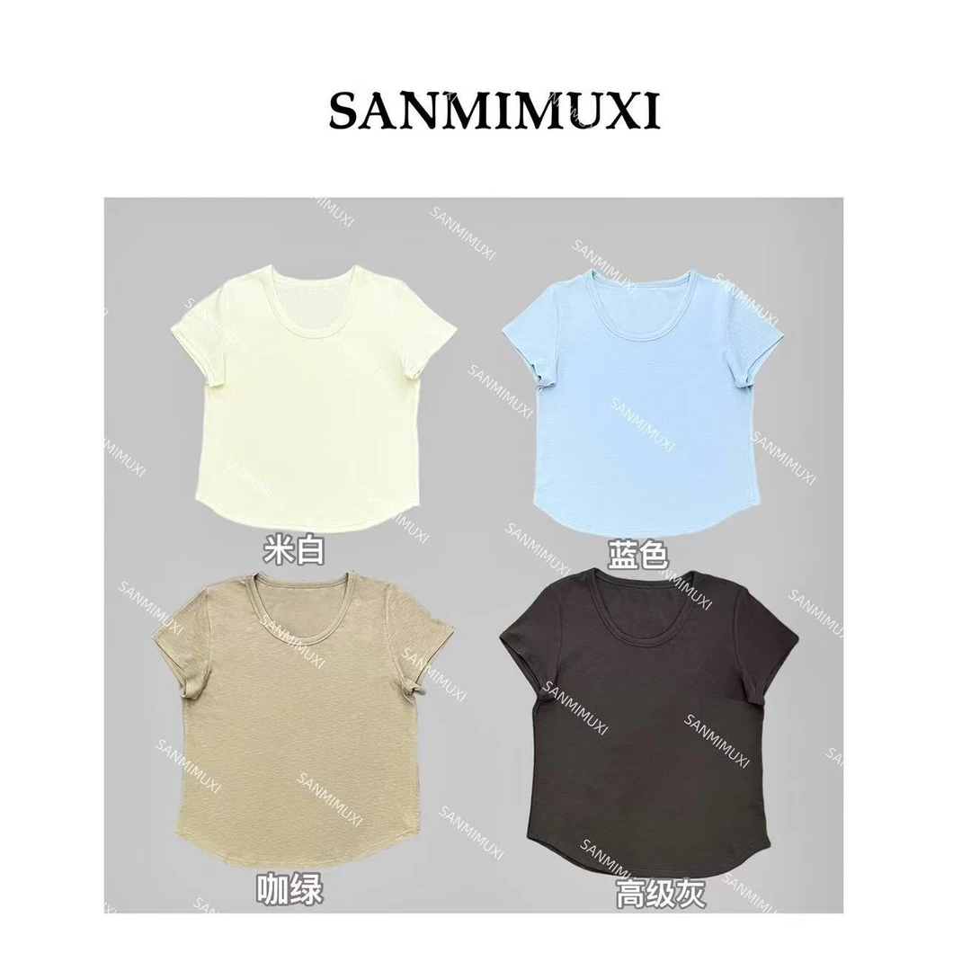 【琪琪】  莫代尔U领弯刀短袖T恤  J680-1