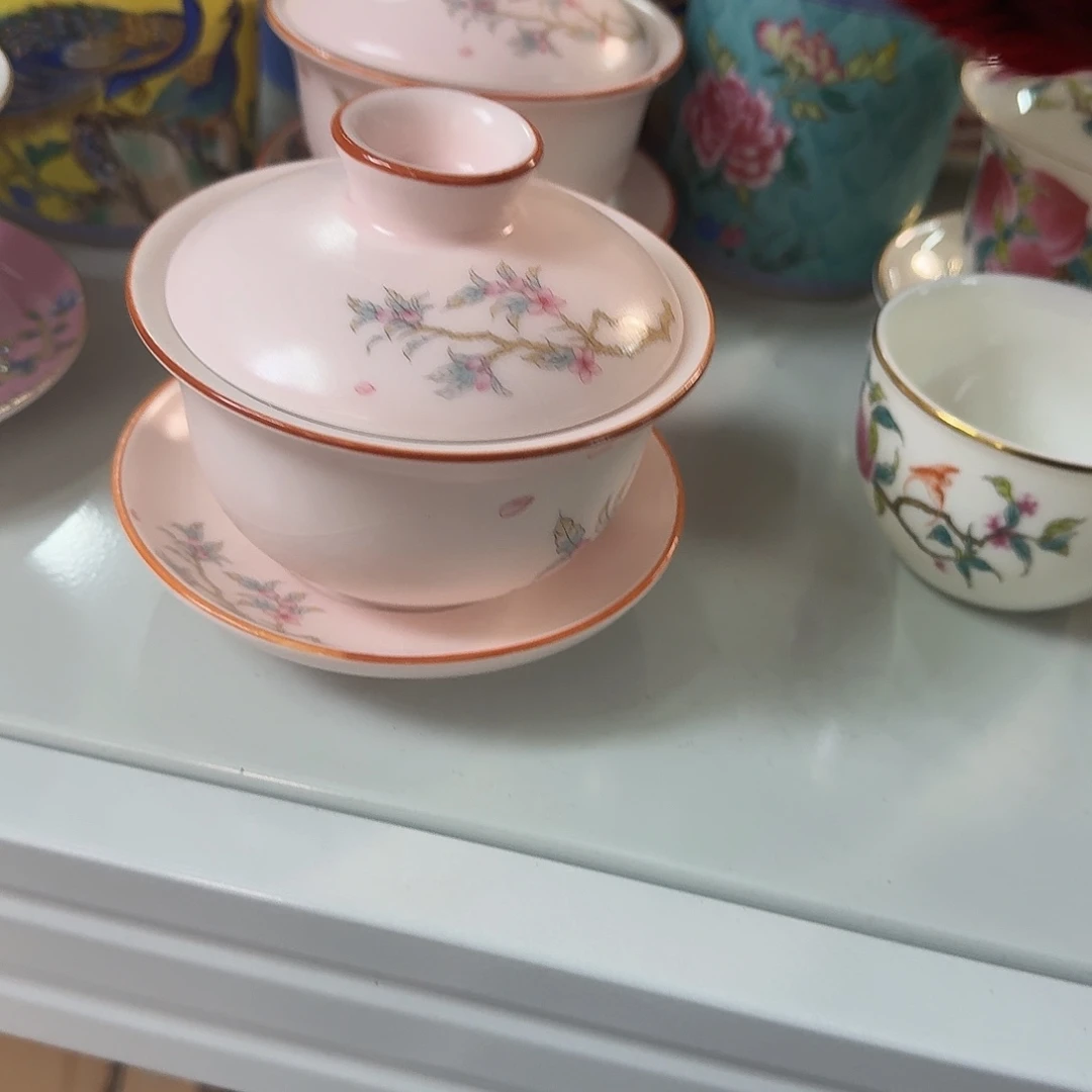 摆件陶微瑕粉汝一个盖碗陶瓷