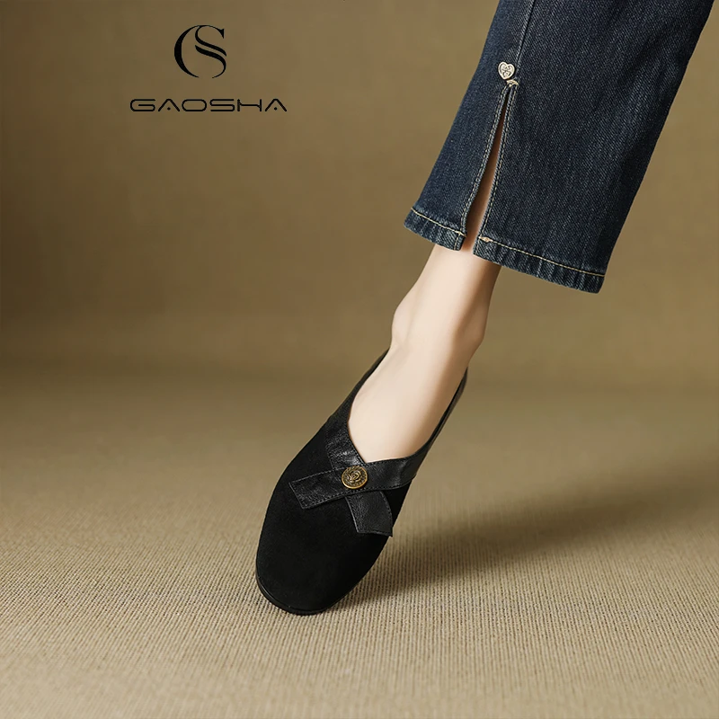 【2.5CM】春秋季新款法式轻奢软底复古方头平底浅口低跟休闲小单鞋