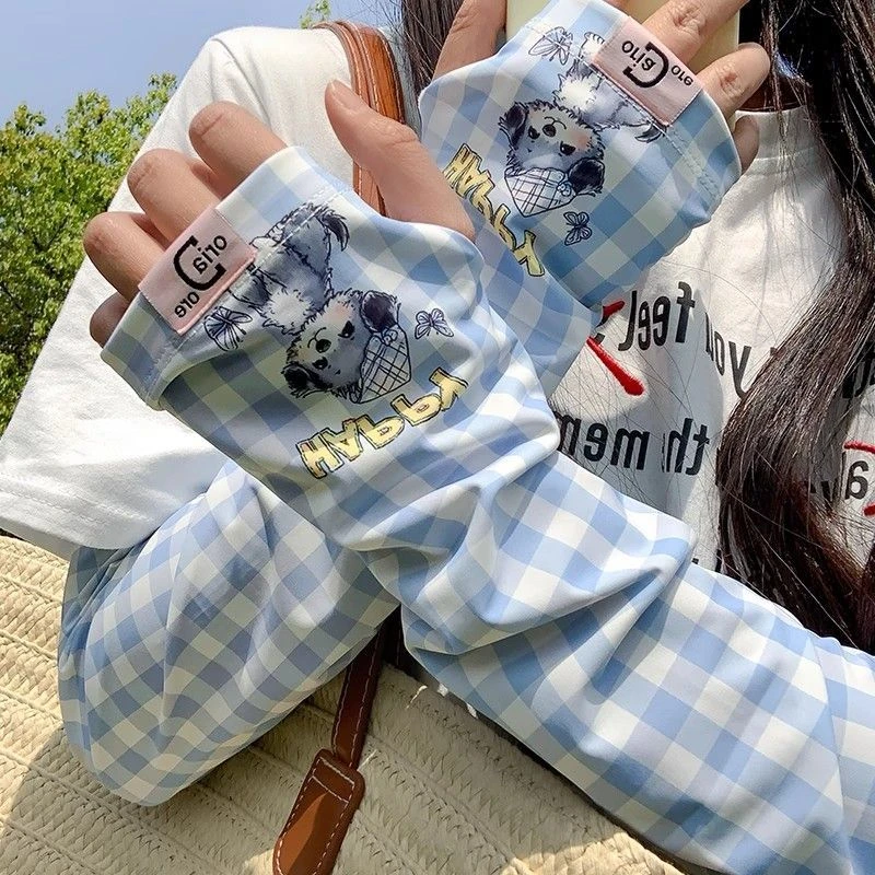 2025可爱卡通宽松冰袖女夏季冰丝袖套防紫外线薄款遮阳手臂套袖gm