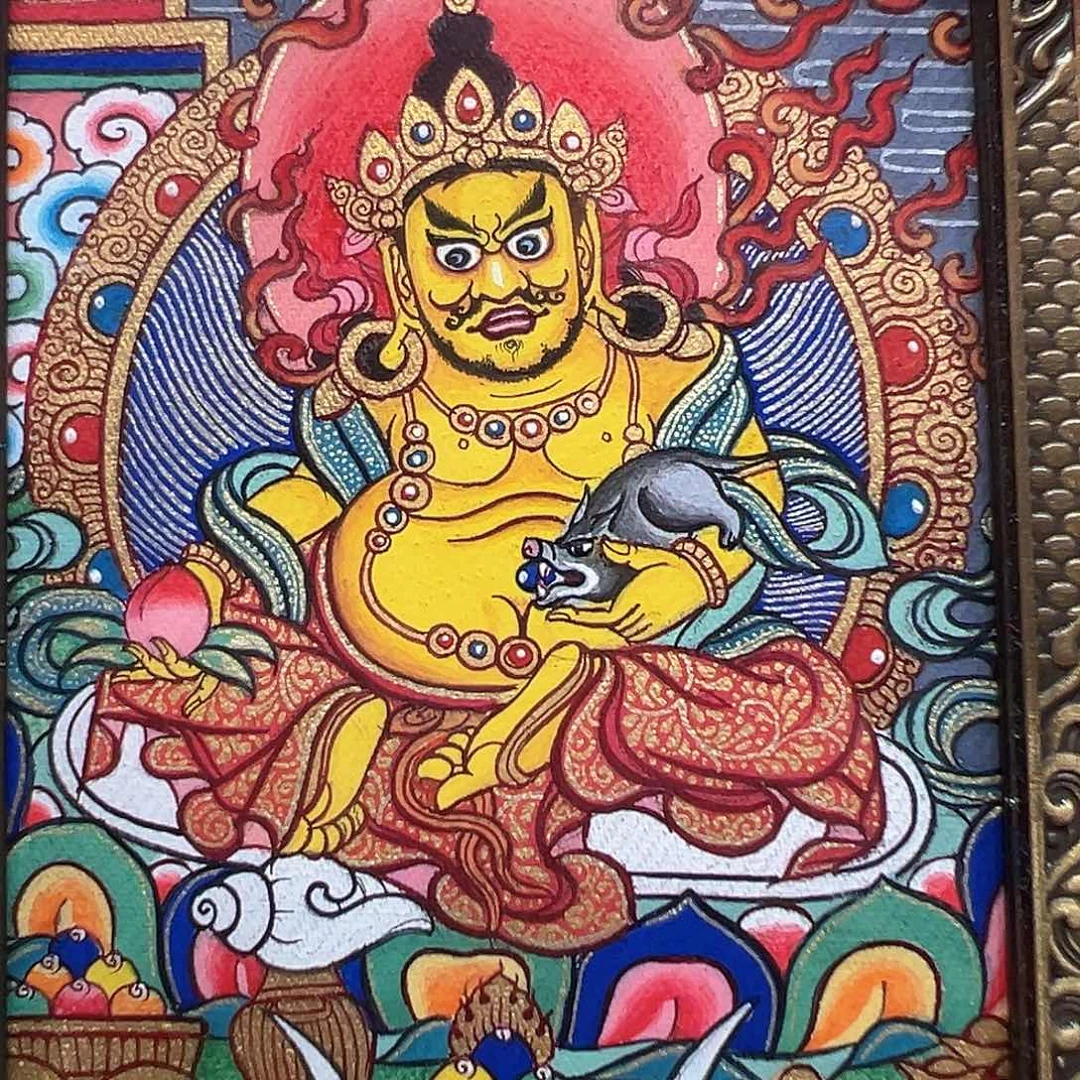 吊坠全手绘热贡唐卡黄财神