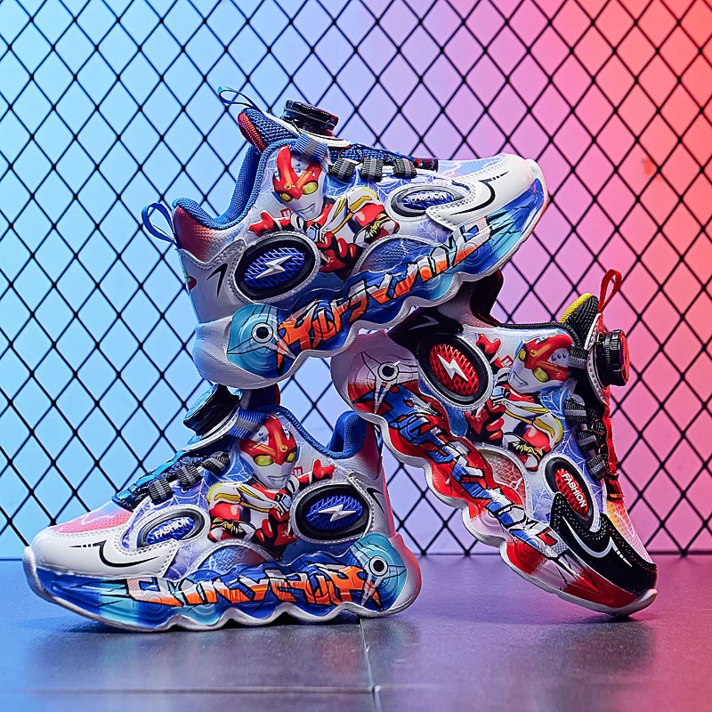 秋季跑步鞋冬季网面运动鞋休闲透气男孩旋转纽扣男童