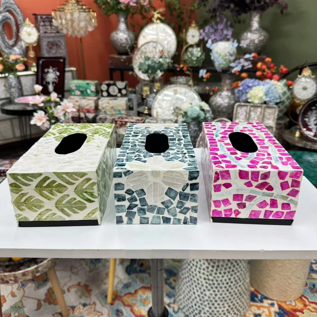 BK112轻奢天然贝壳装饰纸巾盒客厅茶几摆件收纳盒