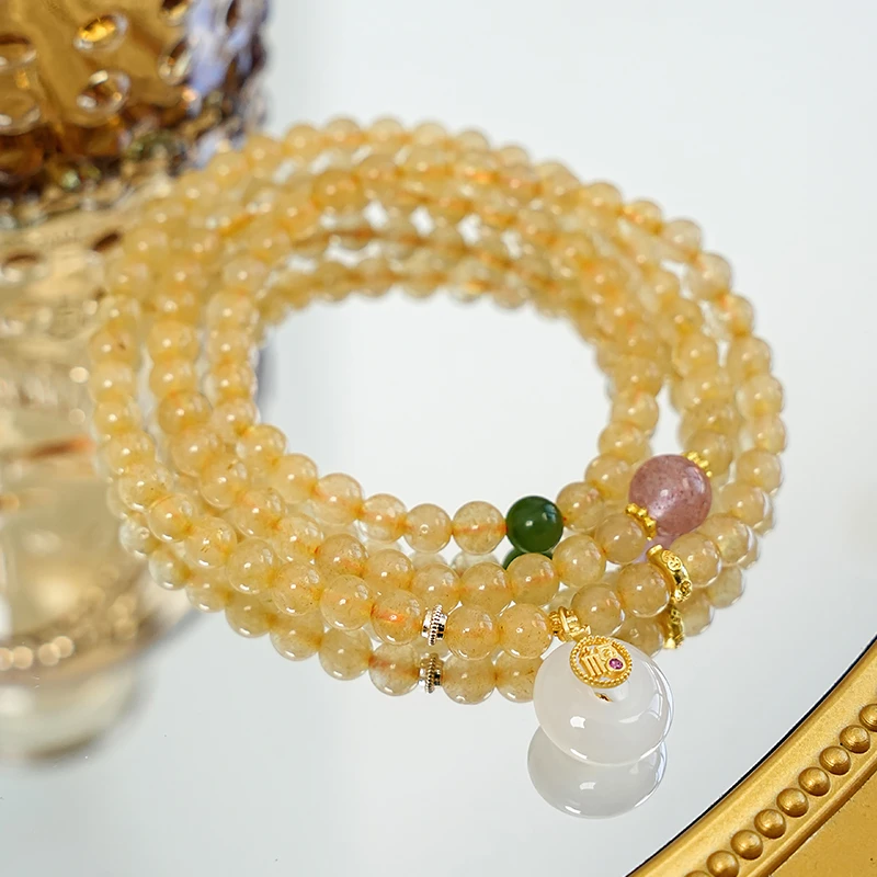 原创设计天然金发晶草莓晶碧玉玉髓多圈手串多样性发一-8487