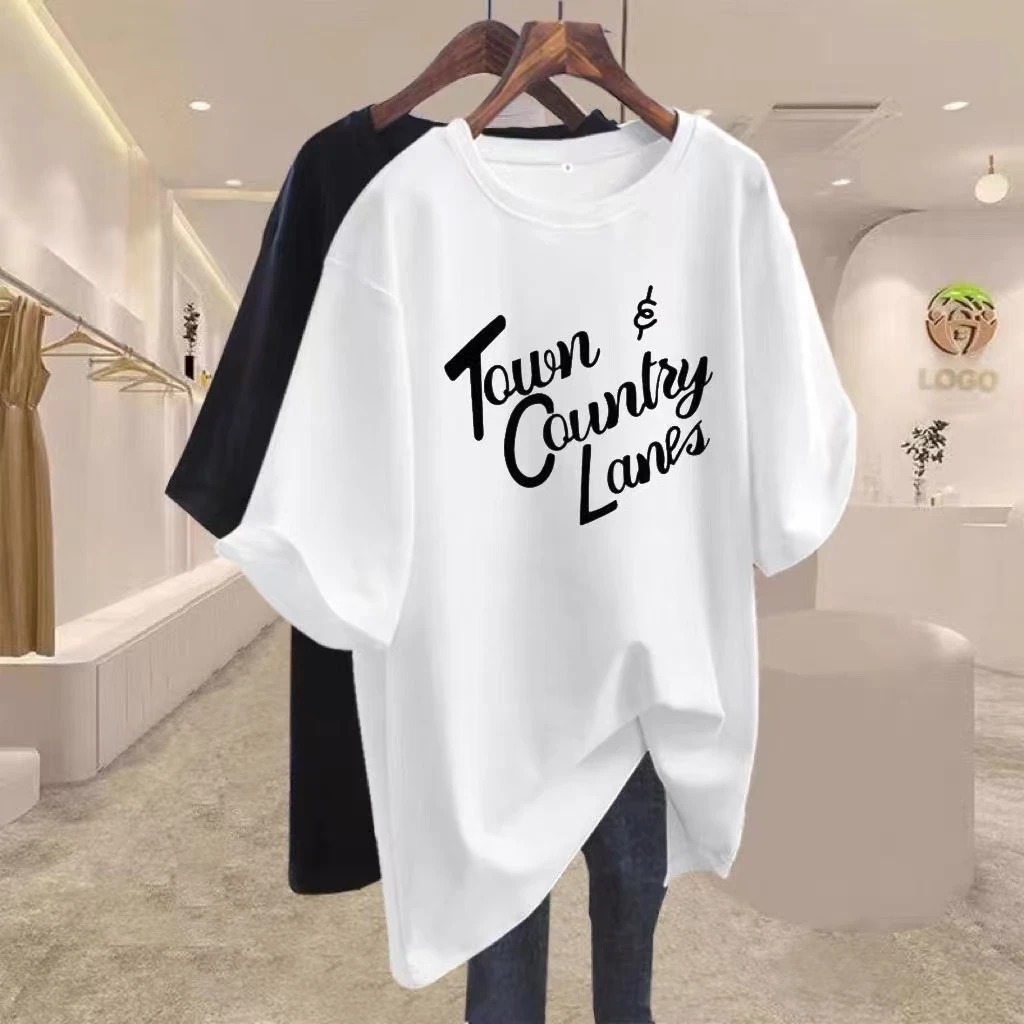 2025夏季新款大码宽松纯棉上衣女遮肚遮臀显瘦休闲洋气短袖T恤衫