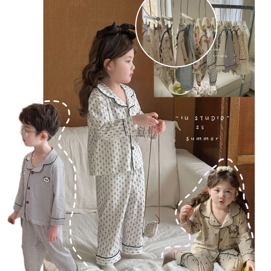 【艾柚】秋新款儿童舒适开衫女童男童睡衣家居服套装IU072