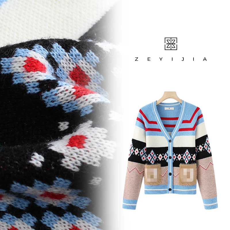 【ZEYIJIA】秋冬季时尚休闲重工小众V领开衫毛针织衫25266