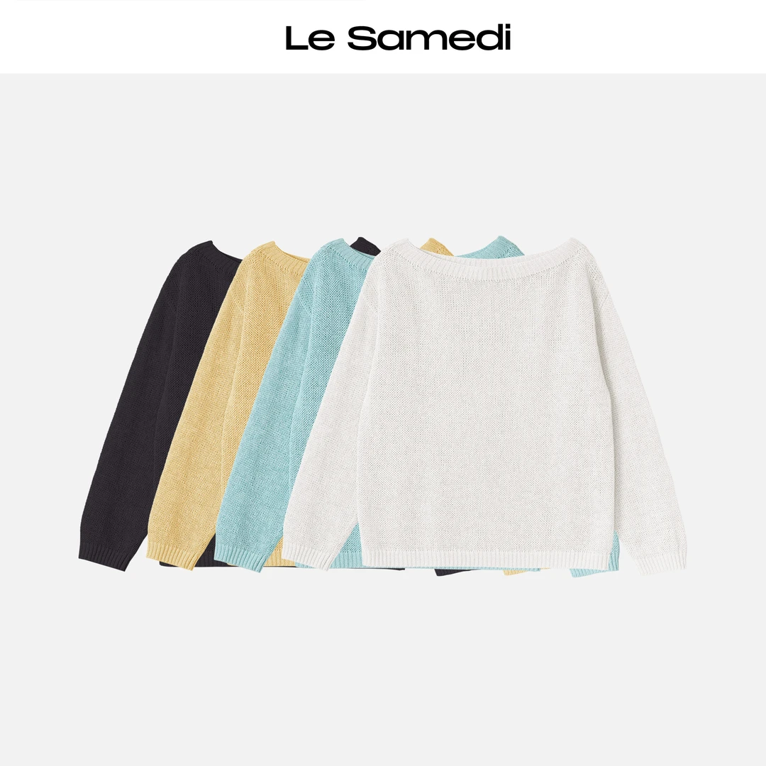 Le Samedi【纸片人魔法】霓虹和纸纱 慵懒风一字领镂空套衫空调衫