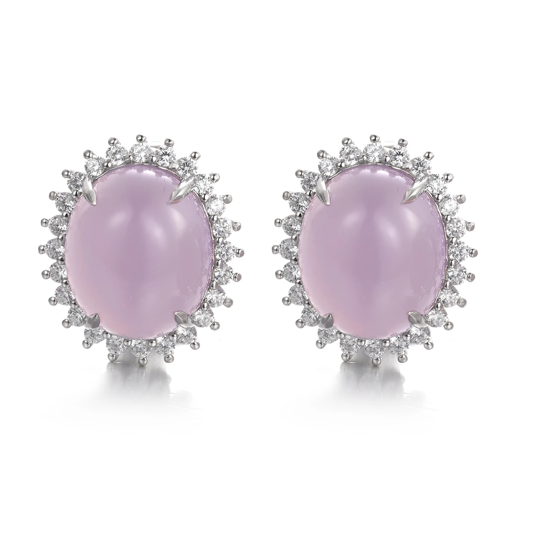 S925银镶嵌天然玛瑙玉髓蛋面耳夹