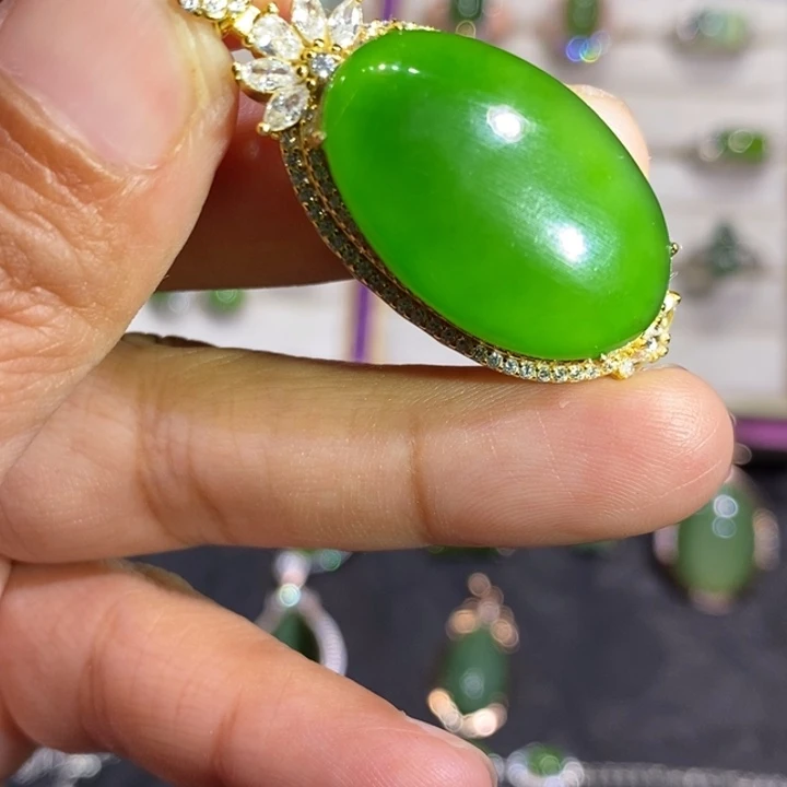 和田玉（碧玉）银S925镶嵌颈饰